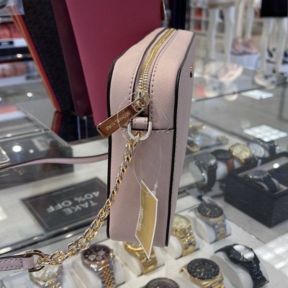 Michael Kors Jet Set Item Large East West Zip Crossbody Leather Powder Blush - Picture 12 of 16